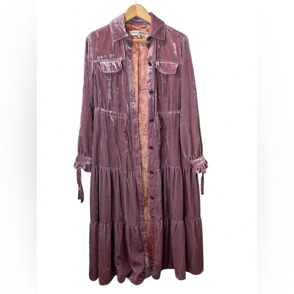 FREE PEOPLE BELLA DONNA DUSTER VELVET MAXI COAT SIZE XS